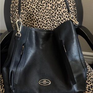 Coach Scout Hobo Black Leather Shoulder Bag with Gold Hardware